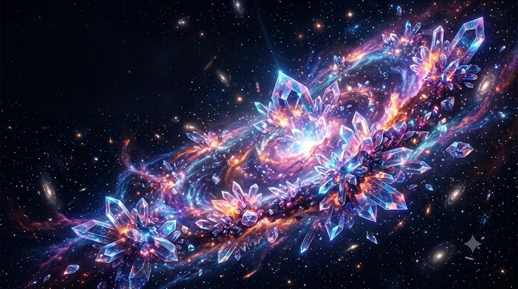 A hyper-detailed crystal nebula floating in deep c