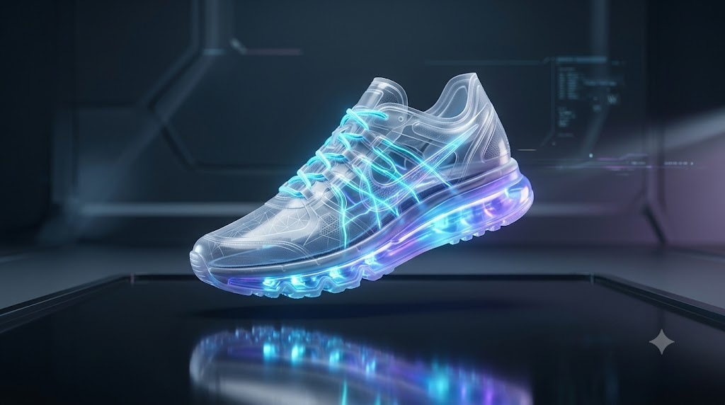 A futuristic sneaker designed from transparent materials and