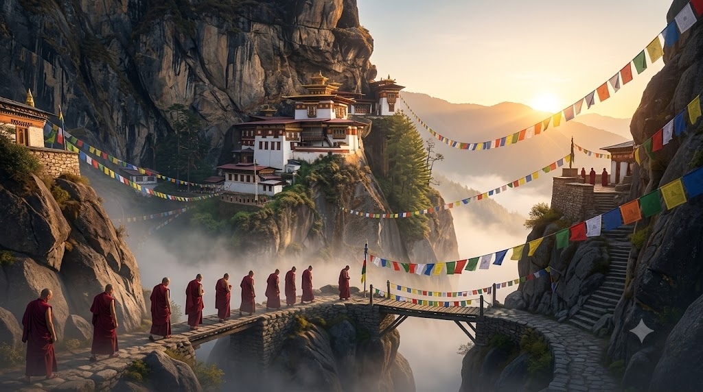 An ancient monastery built into Himalayan cliffs, 