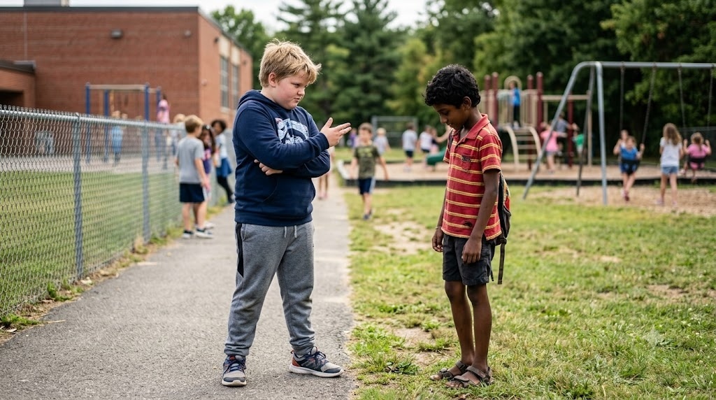 Fat america boy showing attitude to indian black s