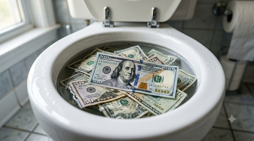crying money in bathroom toilet