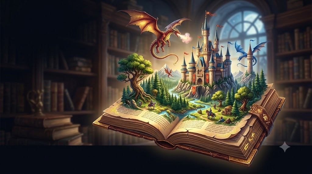 An ancient book opening by itself, an entire fanta