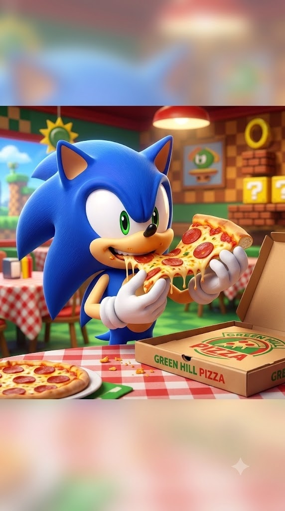 sonic 3d comiendo pizza 3d