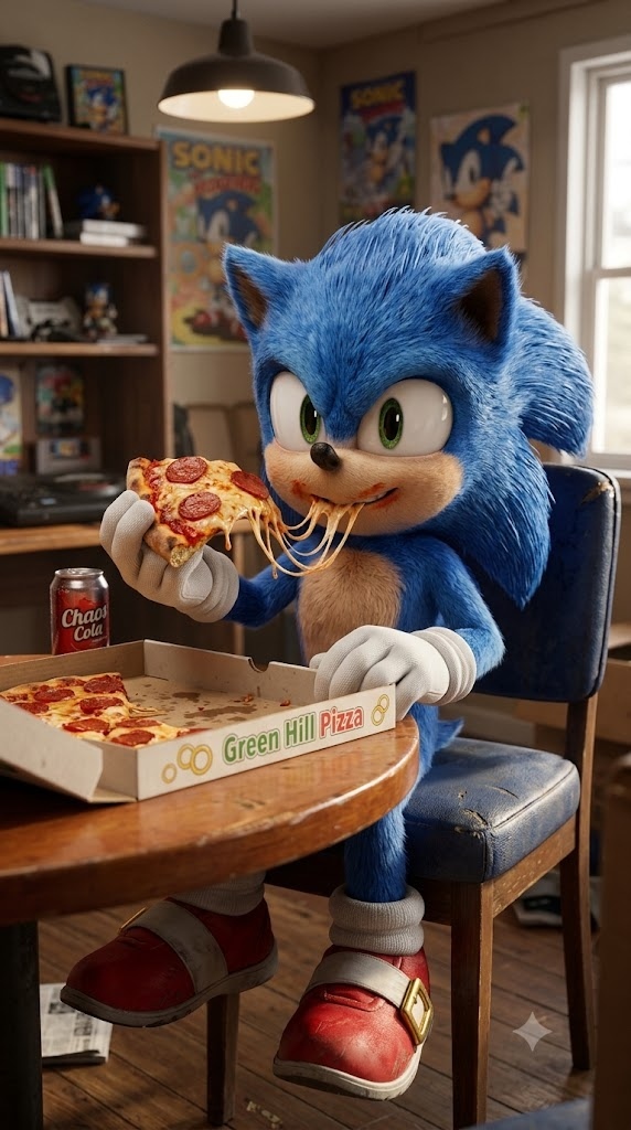 sonic 3d comiendo pizza 3d