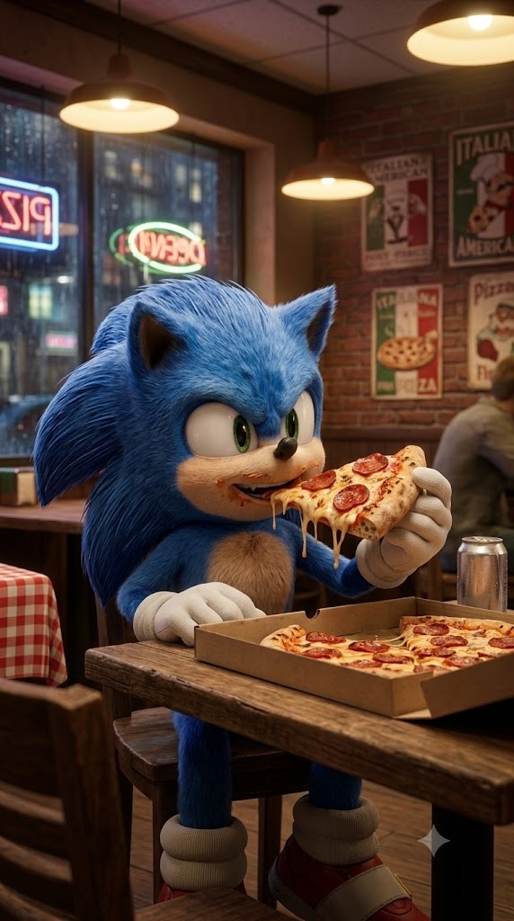 sonic 3d comiendo pizza 3d