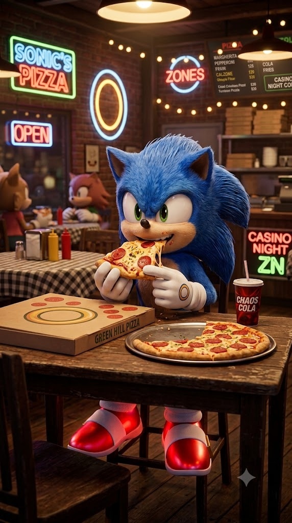sonic 3d comiendo pizza 3d