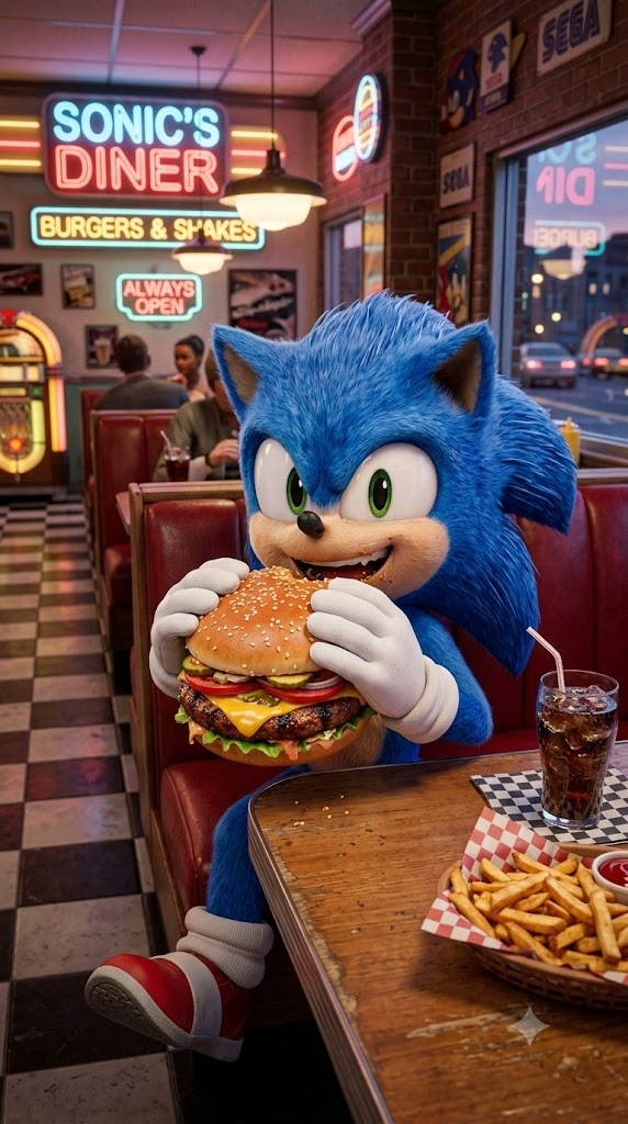 sonic 3d comiendo hamburguesa 3d