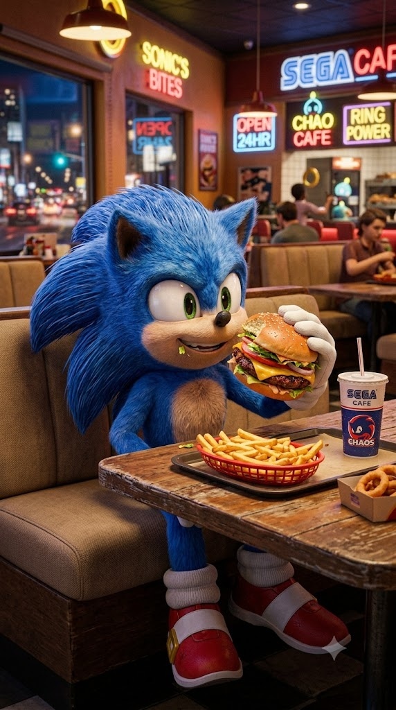 sonic 3d comiendo hamburguesa 3d