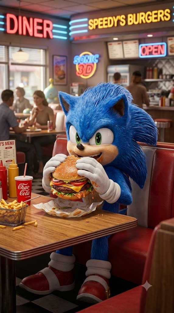 sonic 3d comiendo hamburguesa 3d